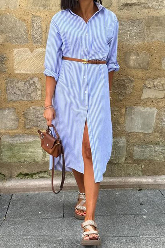 LP | Casual dresses with striped shirt, buttons, slits and turned-up collar (no belt)