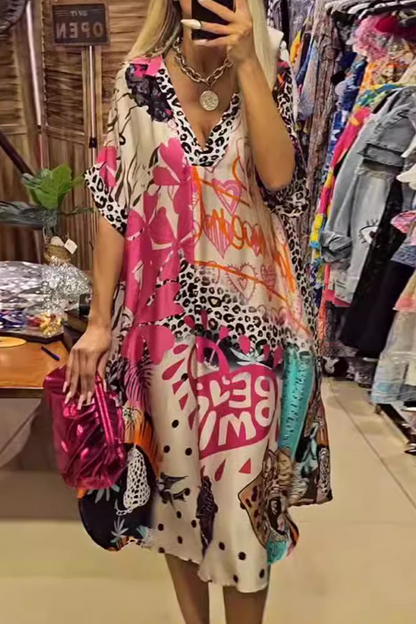 LP | Irregular leopard casual street letters with v-neck and short sleeve dress (3 colors)