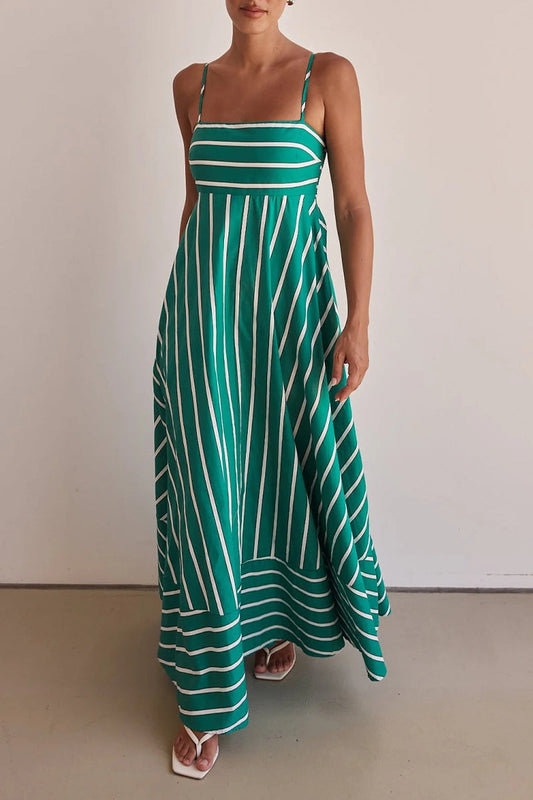 LP | Casual striped backless dresses with contrasting square neckline for vacations