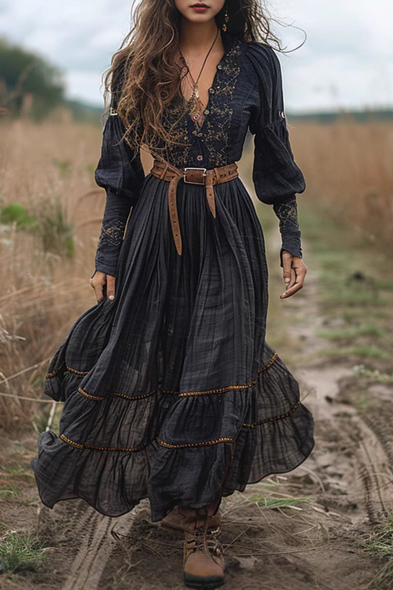 LP | Casual floral embroidered dresses with V-neck (no belt)