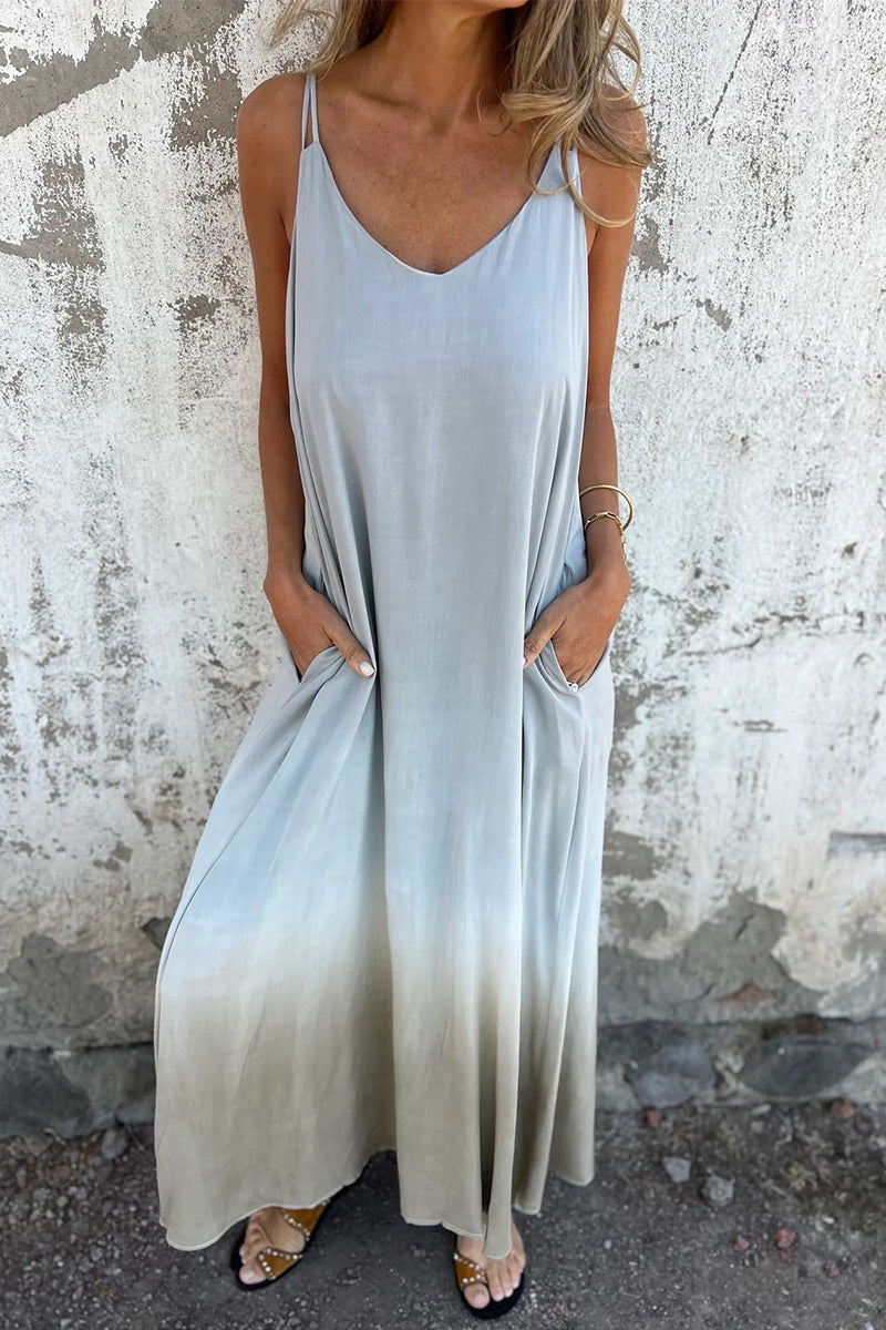 LP | Casual dresses with ombre print, contrasting pockets and V-neckline