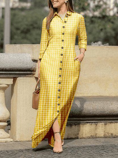 LP | Long sleeve shirt dress with plaid lapels for a casual chic style