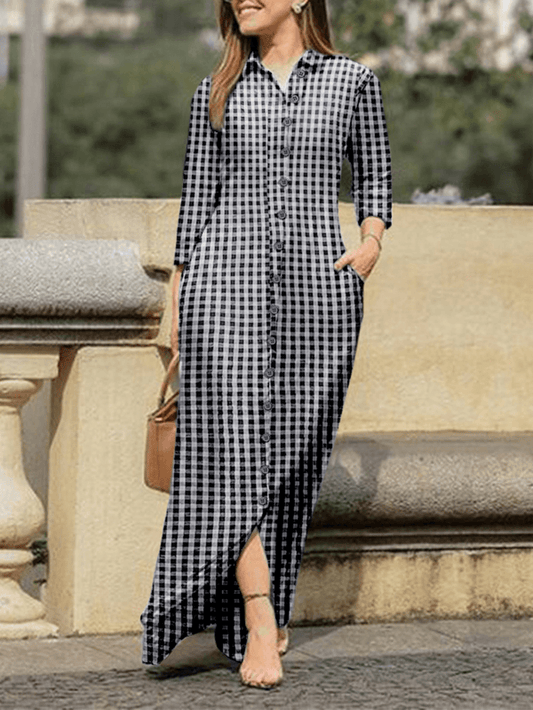 LP | Long sleeve shirt dress with plaid lapels for a casual chic style