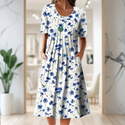 LD Wide dress with round neck, three-quarter sleeves and print pattern