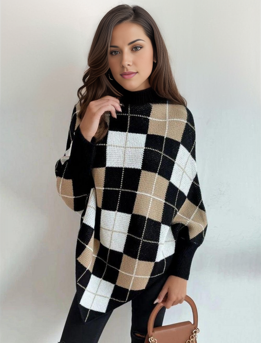 Catherine | Women's Elegant Sweater with Geometric Pattern and High Neck