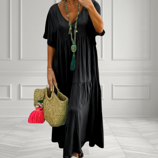 LD wide dress with V-neck and three-quarter sleeves in a modern style