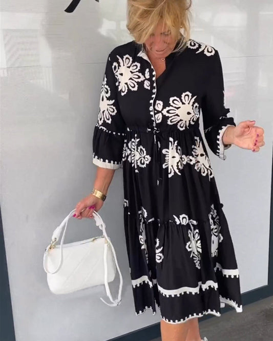 Dress with floral print and 3/4 sleeves💐