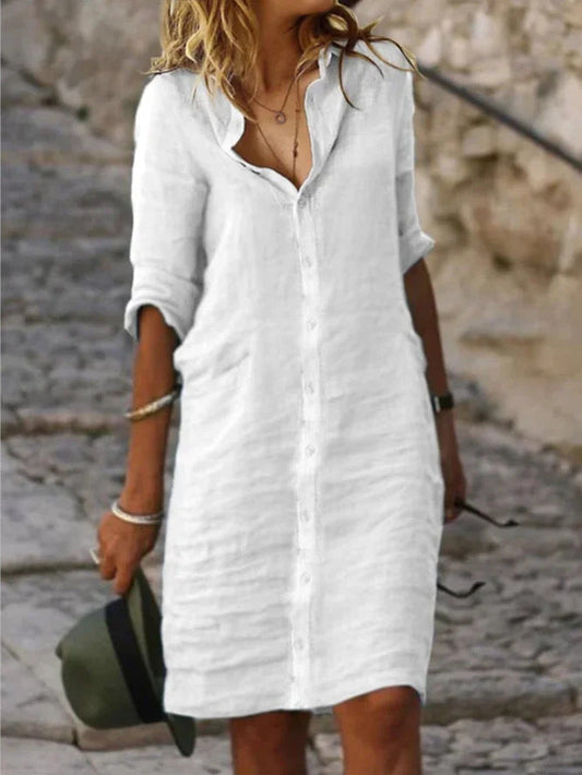 Button-down dress with lapel collar
