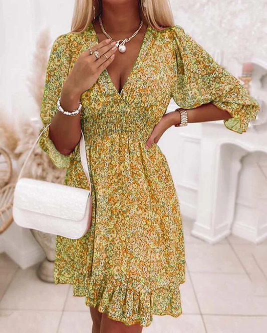 Bohemian flower dress with short sleeves