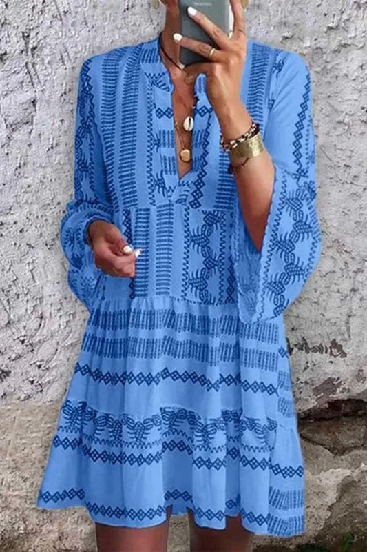 Flared sleeve Dress with high neck print