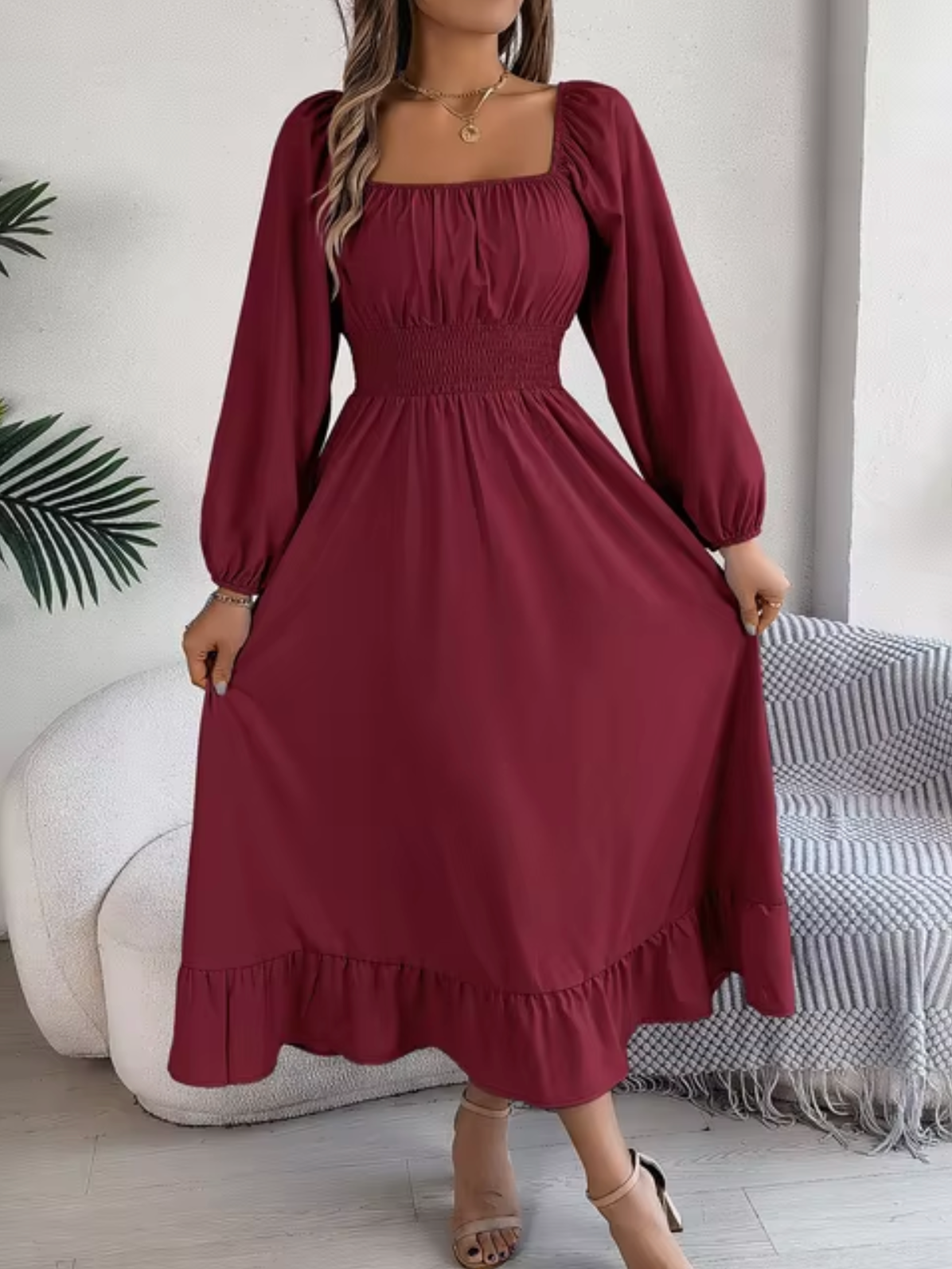 LP | High neck dress with puff sleeves for women
