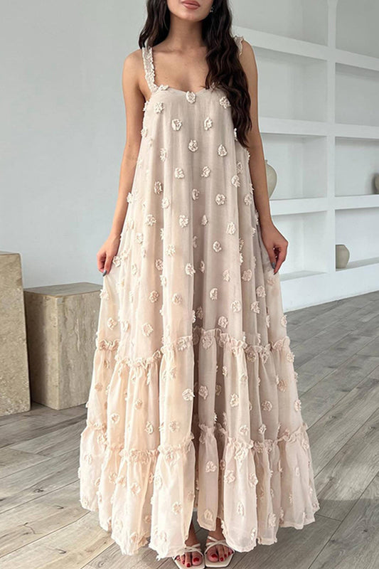 Floral dress with multiple layers and wide hemline