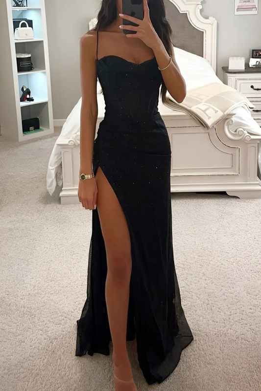 LD | Spaghetti strap dress with high slit at bottom