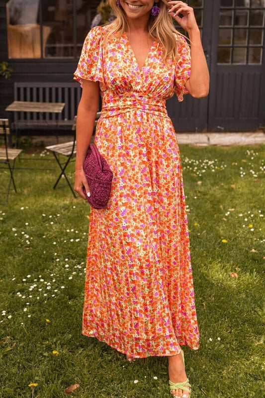 Elegant long dress with V-neck for women summer party