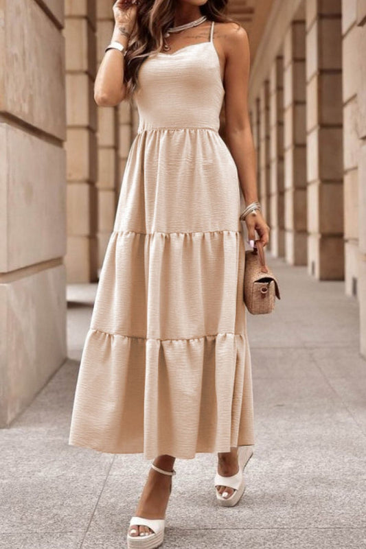 Dress with multiple layers and crossed straps