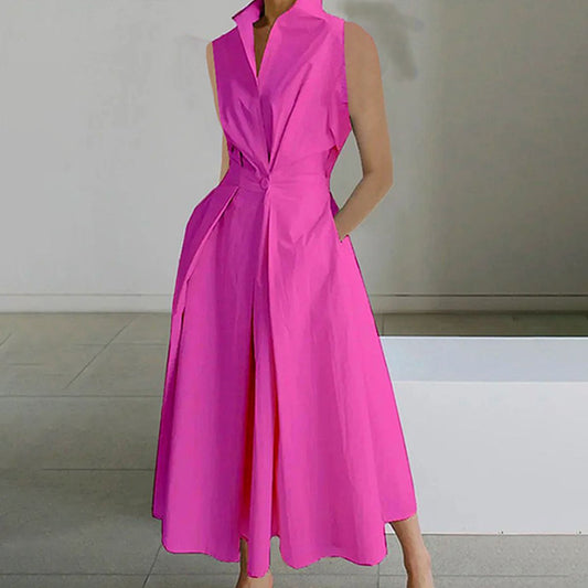 Long sleeveless dress in pink red