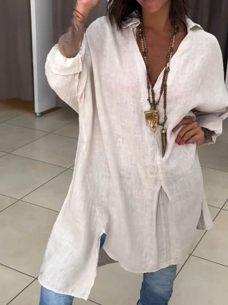 LD Women's Casual Cotton Linen Shirt Dress