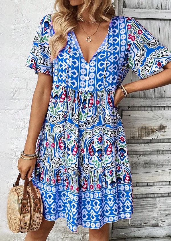 LP | Rita - Cool blue mini dress with short sleeves