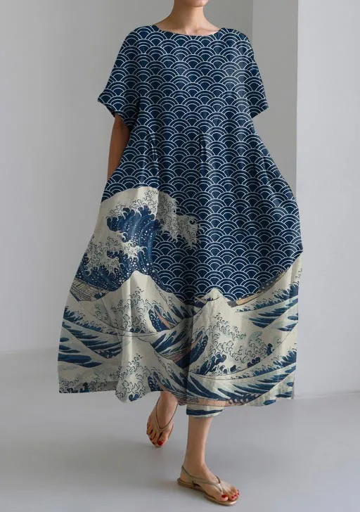 LP | Tania - Short-sleeved casual dress in Japanese style, loose fit, blue color.