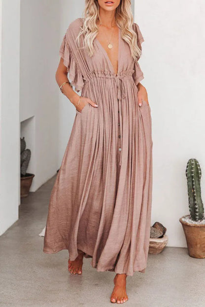 Fairy Air dress with V-neck and sleeves with ruffles