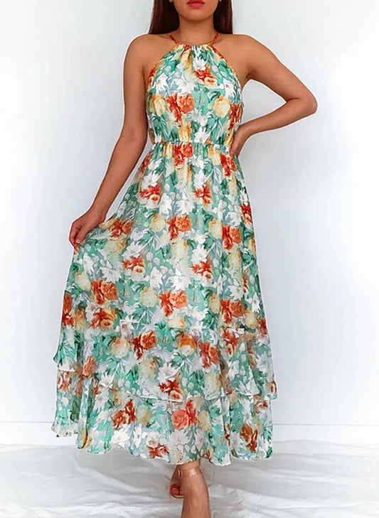 Halter skirt dresses with an elegant floral combination