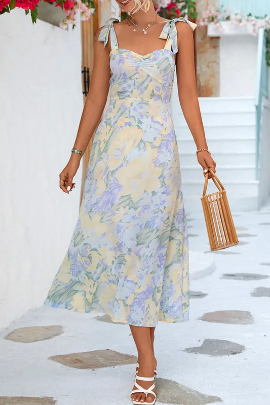 Strapless midi dress with floral print