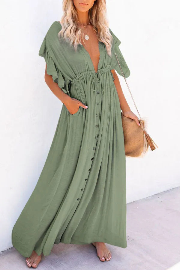 Fairy Air dress with V-neck and sleeves with ruffles