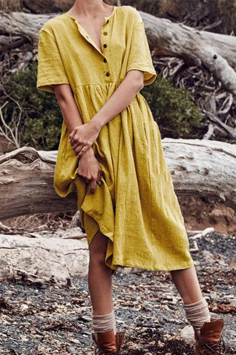 Mc | Simple patchwork dress with O-neck and A-line.