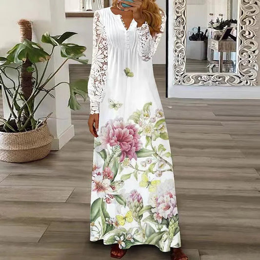 Dress with lace and floral print details