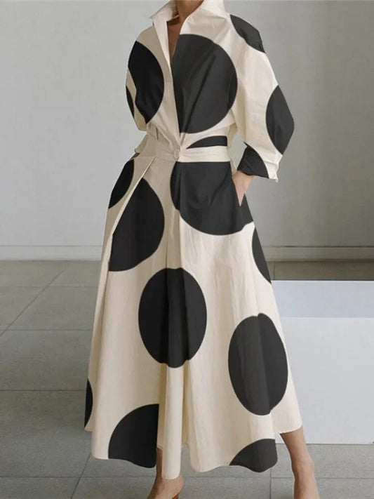 High-waisted maxi dress with print and temperament