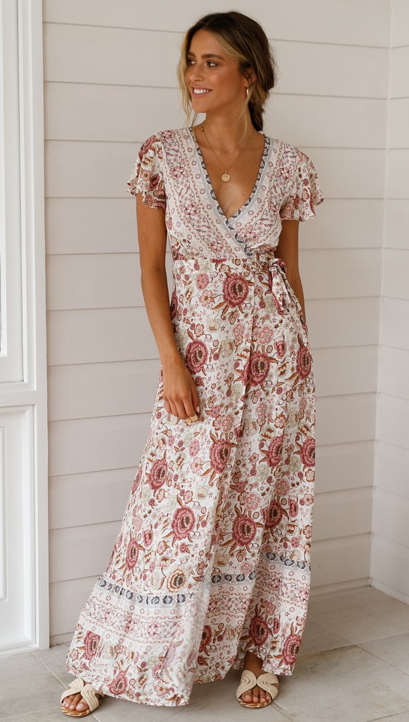 Beeba - Bohemian wrap dress with flowers