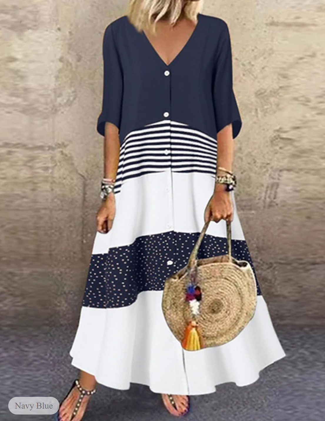 LP | Long dress with striped and polka dot pattern