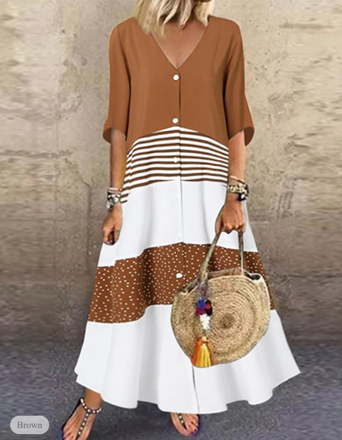 LP | Long dress with striped and polka dot pattern