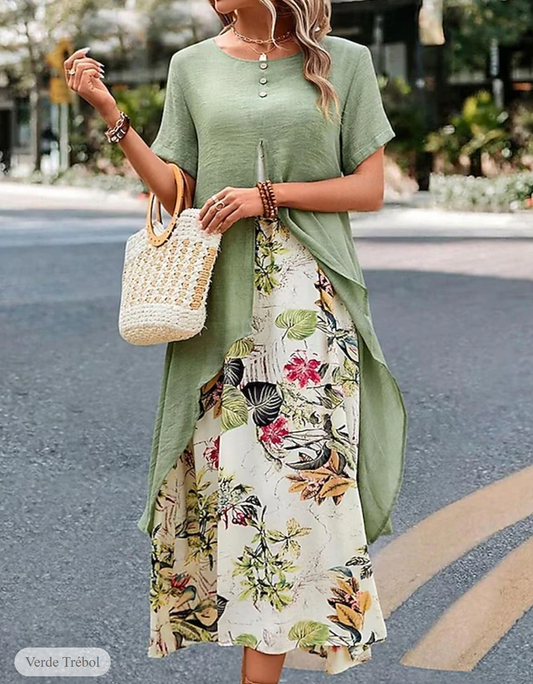 LP | Short-sleeved cotton dress with floral print