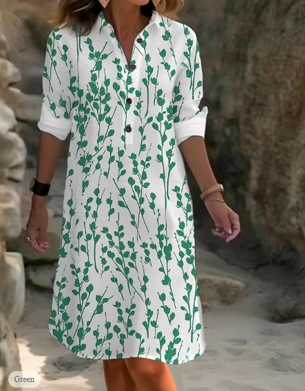 LP | Linen and cotton dress with floral print and button closure