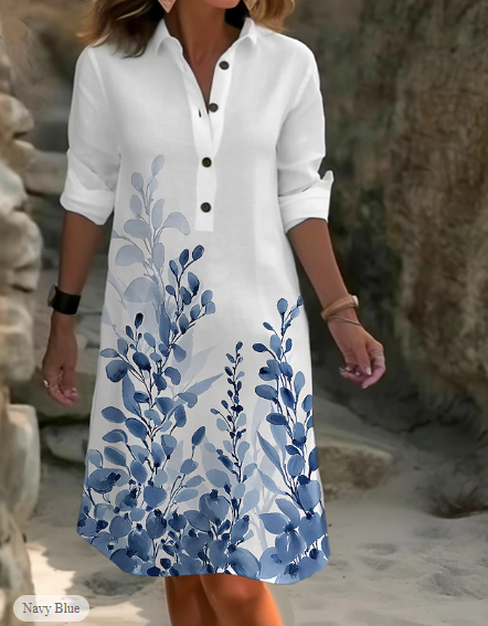 LP | Linen and cotton dress with floral print and button closure