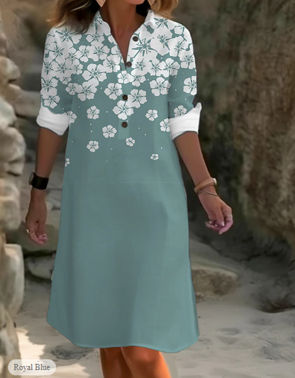 LP | Linen and cotton dress with floral print and button closure