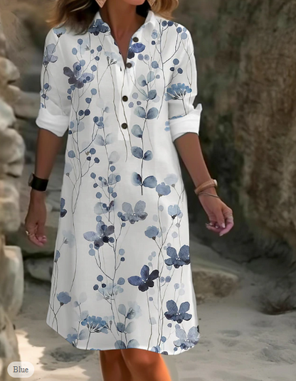 LP | Linen and cotton dress with floral print and button closure