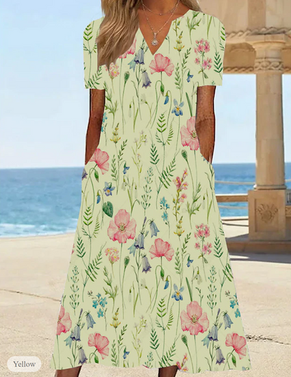 LP | Summer dress with floral print and V-neckline