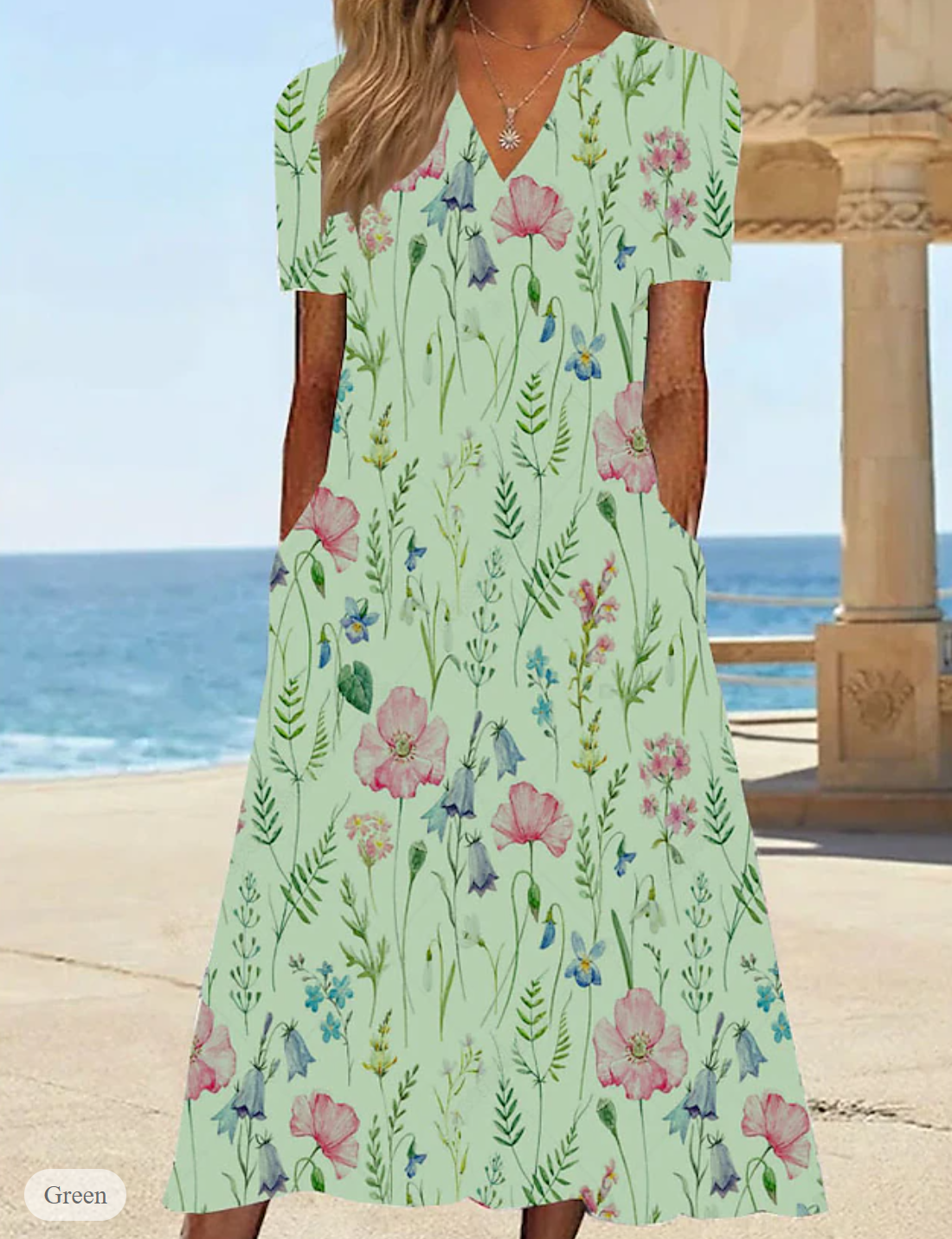 LP | Summer dress with floral print and V-neckline