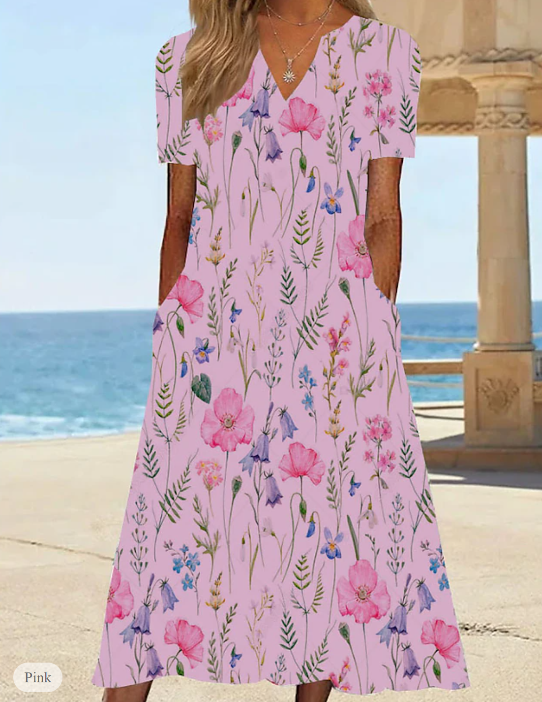 LP | Summer dress with floral print and V-neckline