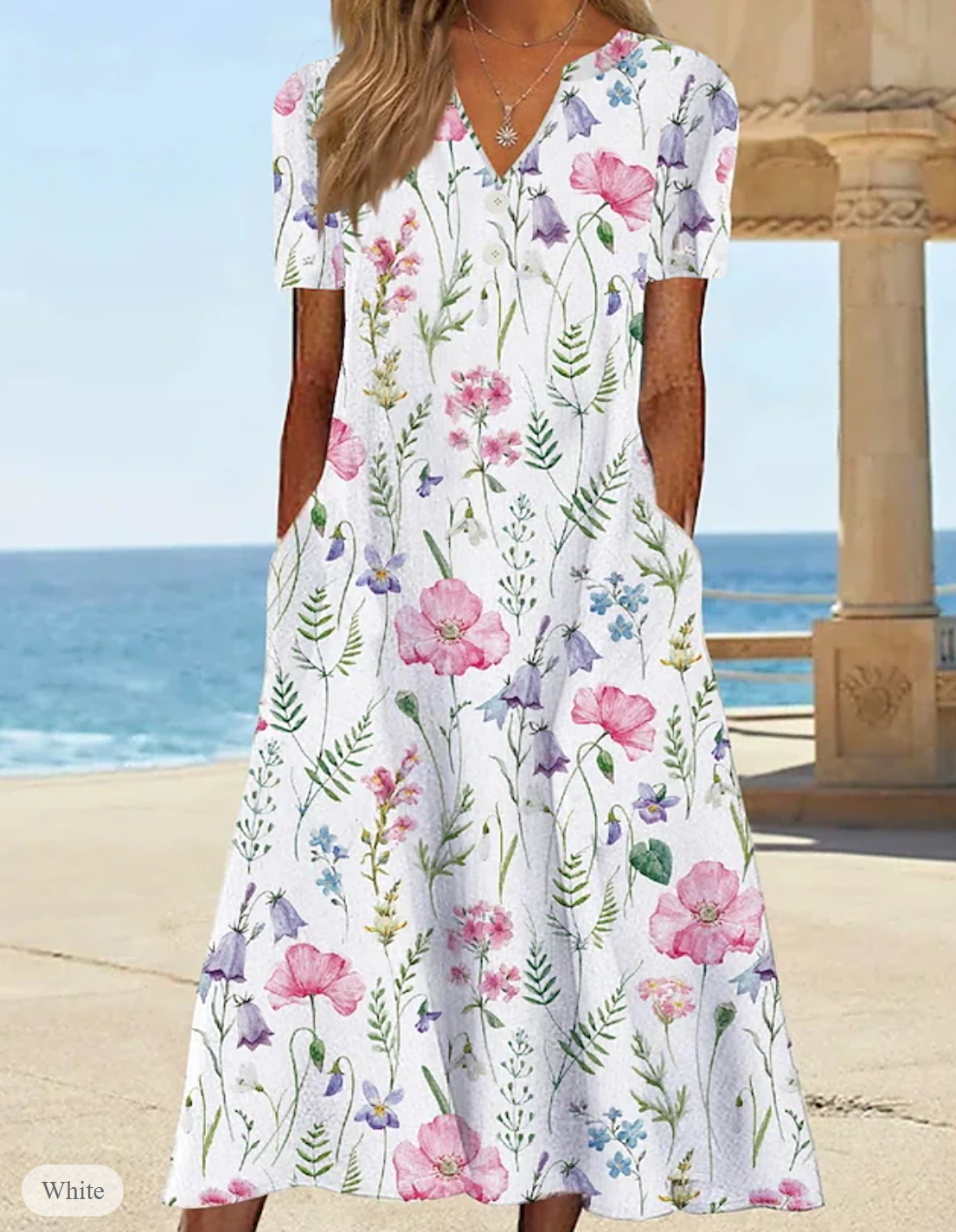 LP | Summer dress with floral print and V-neckline