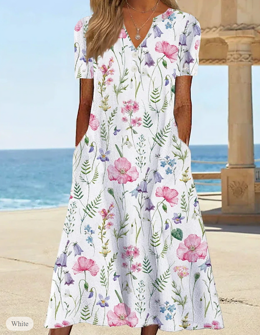 LP | Summer dress with floral print and V-neckline