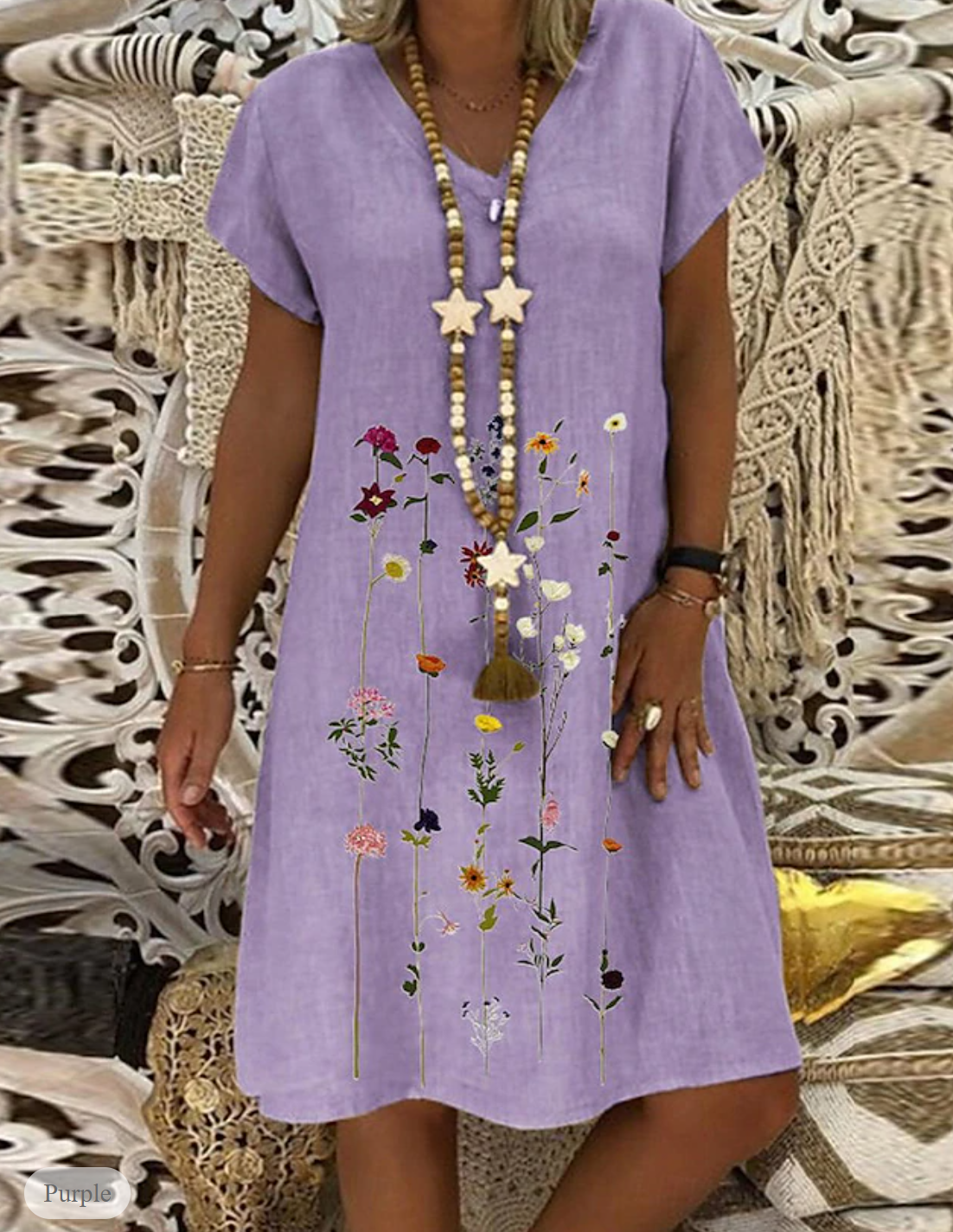 LP | Cotton and linen dress with floral print