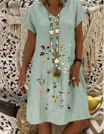 LP | Cotton and linen dress with floral print