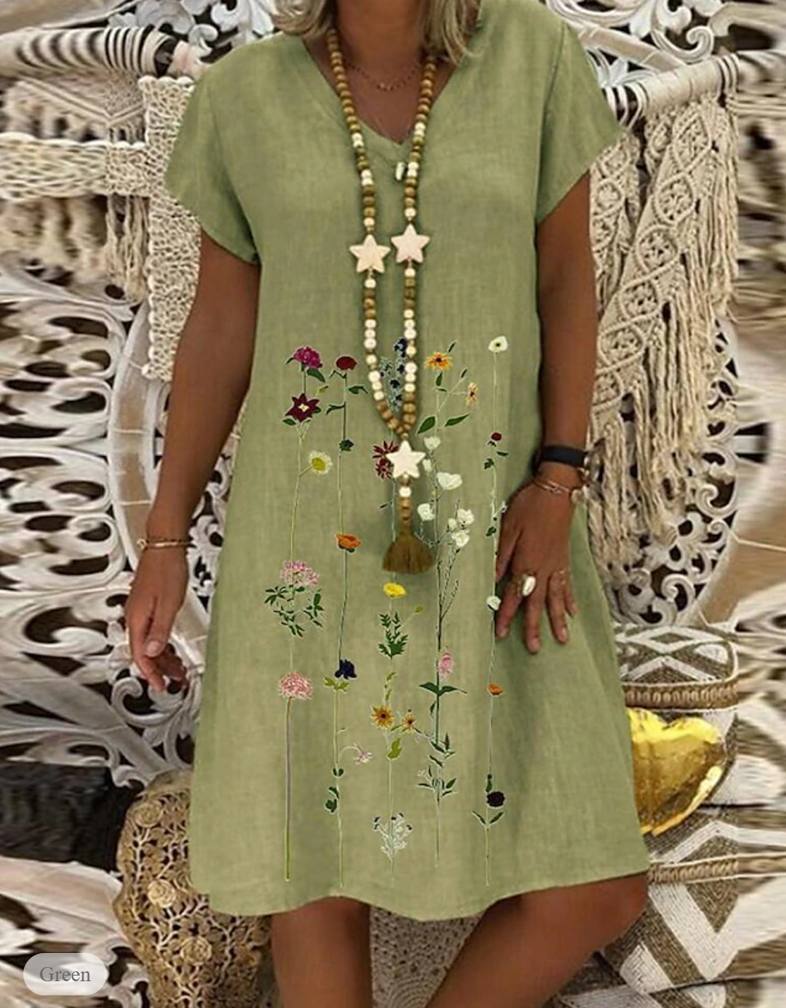 LP | Cotton and linen dress with floral print