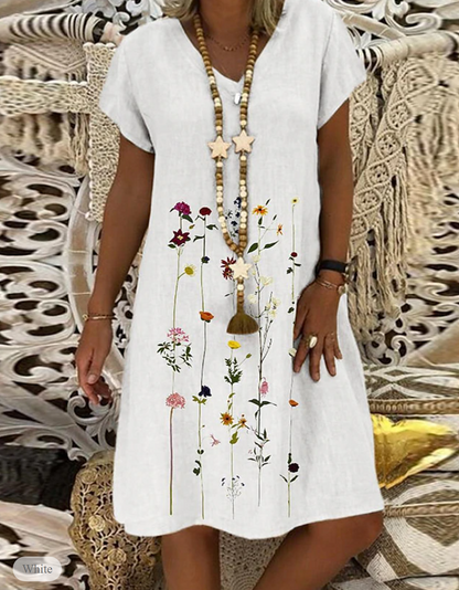 LP | Cotton and linen dress with floral print