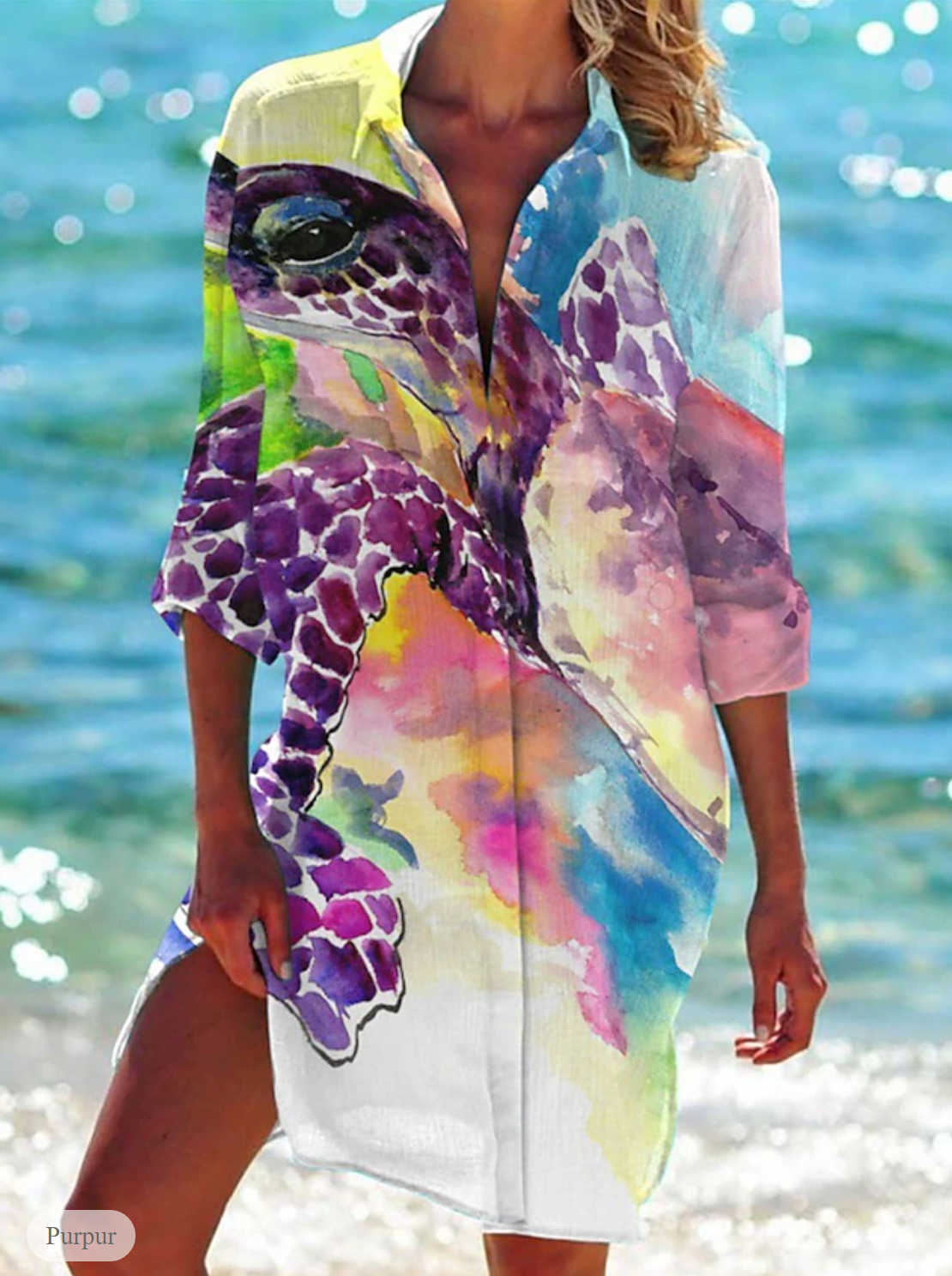 LP | Linen dress with pockets and sea animal print