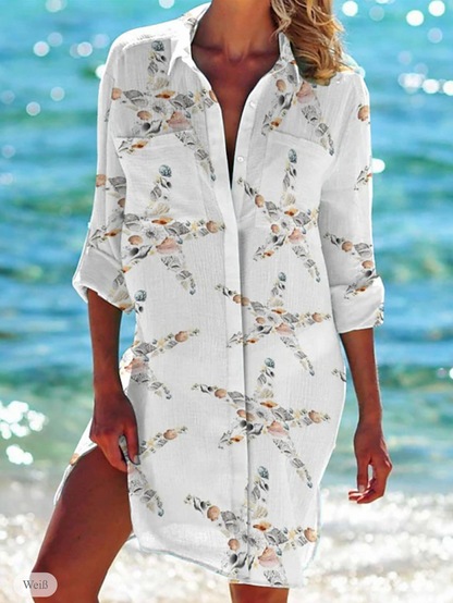 LP | Linen dress with pockets and sea animal print