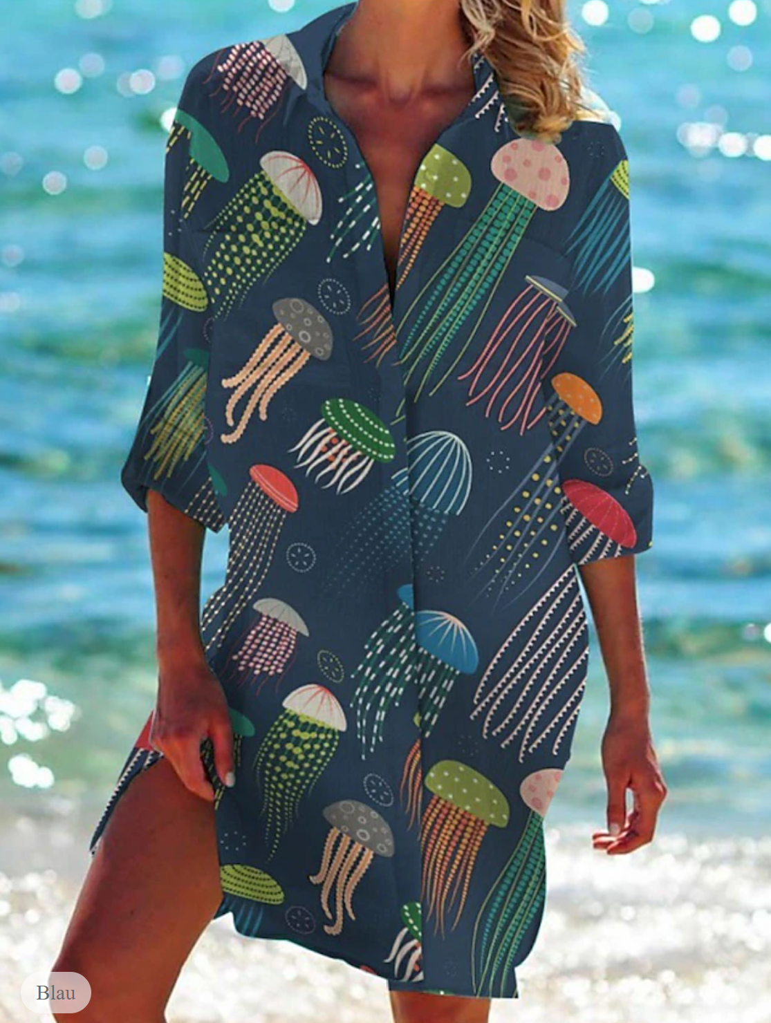 LP | Linen dress with pockets and sea animal print